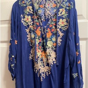 Johnny Was Blue Embroidered Blouse